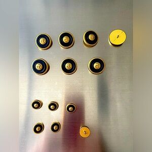 VERSACE VINTAGE AUTHENTIC BUTTONS, GOLD, BLACK (7 LARGE) (6 MEDIUM)